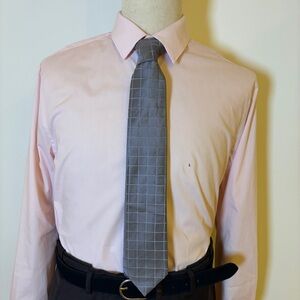 Calvin Klein Men's Silk Tie Gray Grid Pattern Slim 2.8"